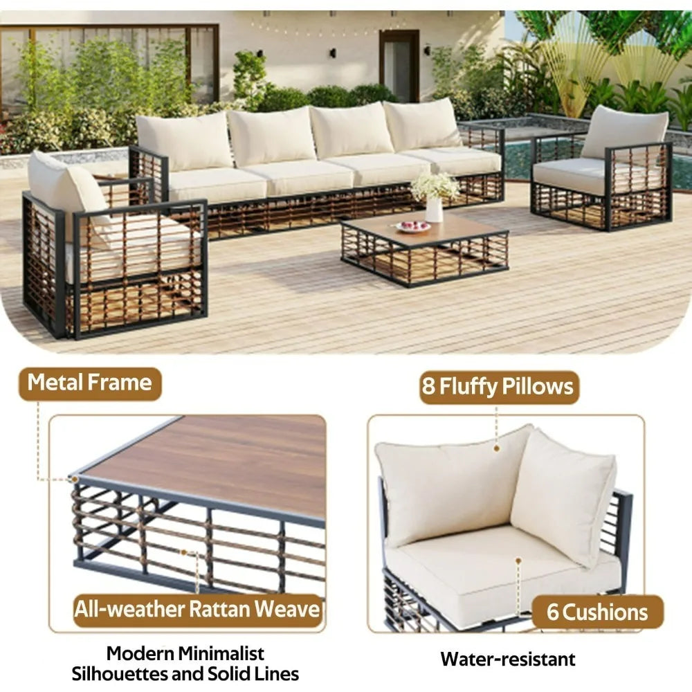 7-Piece Metal Outdoor Sets, All-Weather Conversational Furniture Set with Thick Cushions and Coffee Table