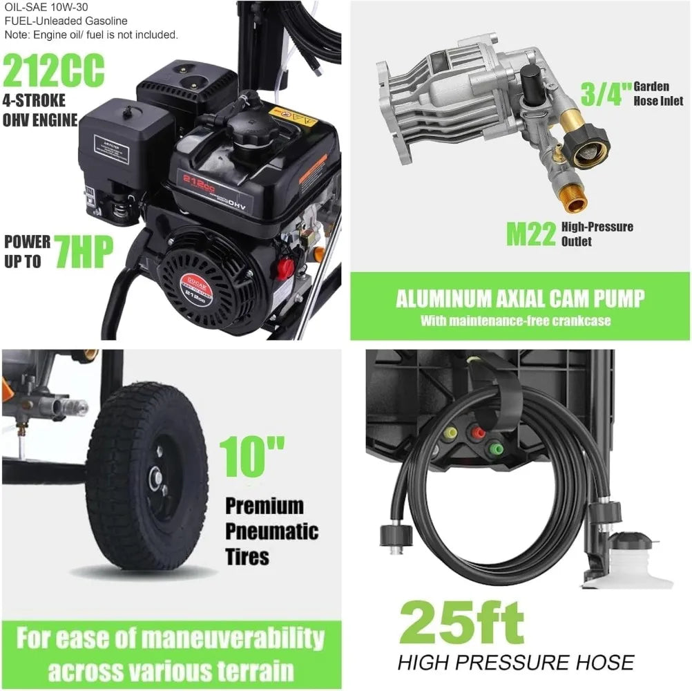 4200PSI Gas Pressure Washer, 4.0GPM Heavy Duty Power Washer with 5 Quick Connect Nozzles,25ft Flexible Hose and 0.5Gal Soap Tank