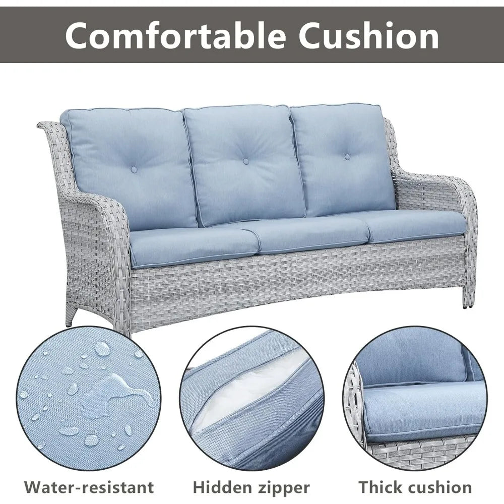 Patio Furniture Swivel Chairs Set - 5 Piece Wicker Rattan Outdoor Sectional Sets with 2 Rocking Swivel Chairs, Garden Sofa