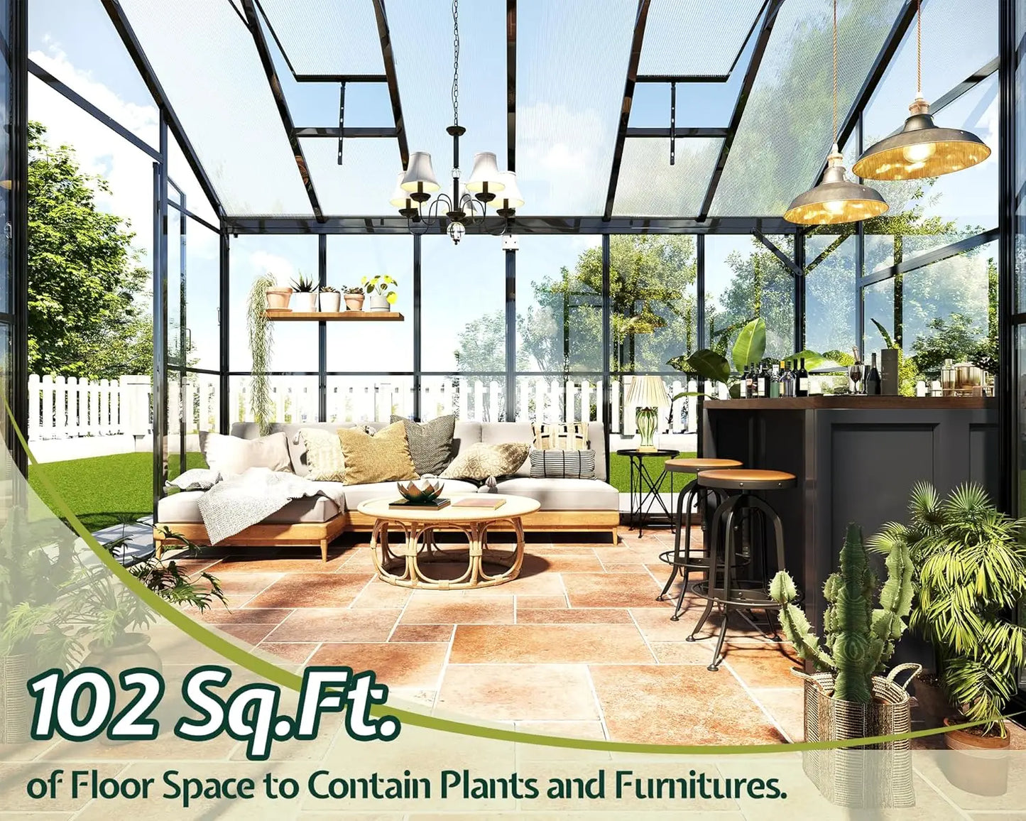 Chalet Greenhouse 12x10x8 FT with Quick-Connect Fittings with 2 Vents