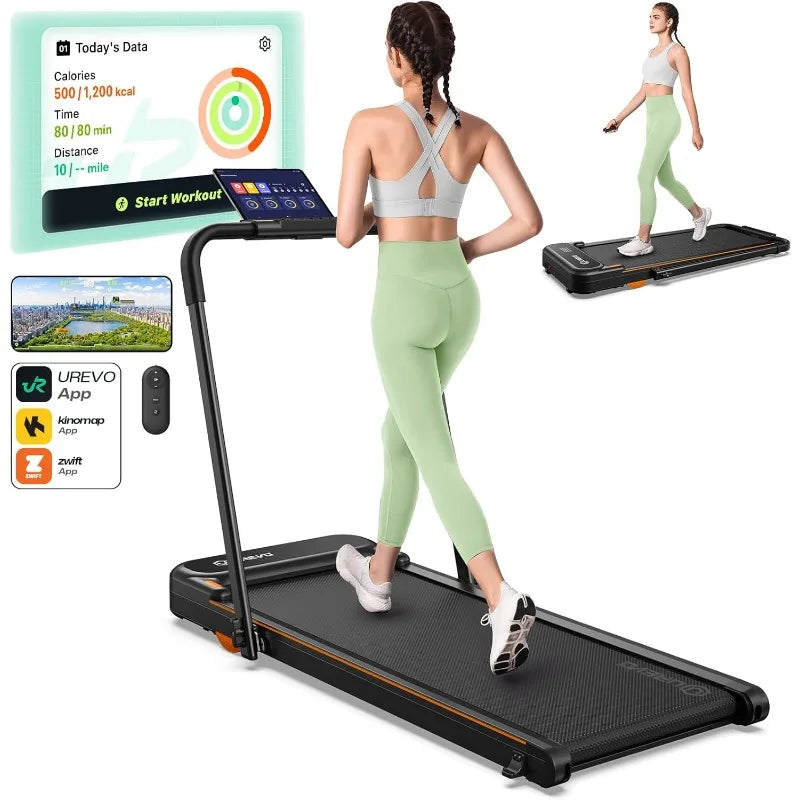 Urevo Walking Pad Under Desk Treadmill for Home Office 2 in 1 Folding Treadmill with Remote Control App and LED Display