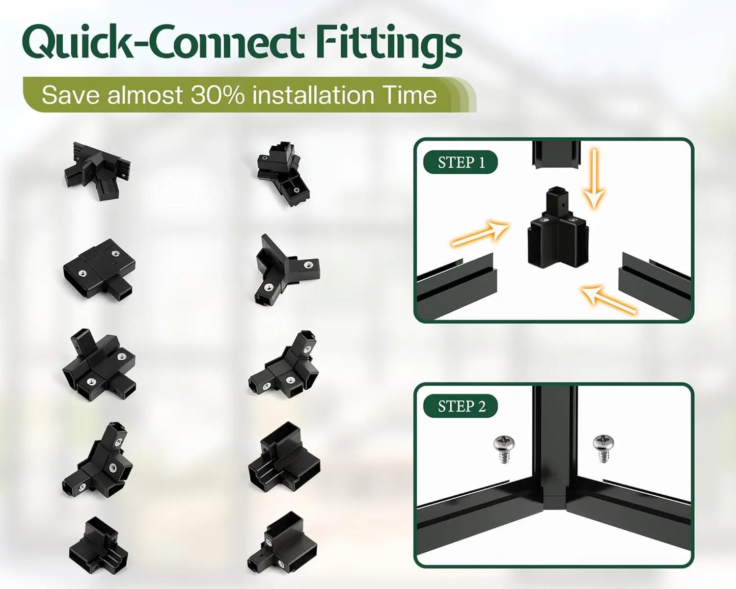 Chalet Greenhouse 12x10x8 FT with Quick-Connect Fittings with 2 Vents
