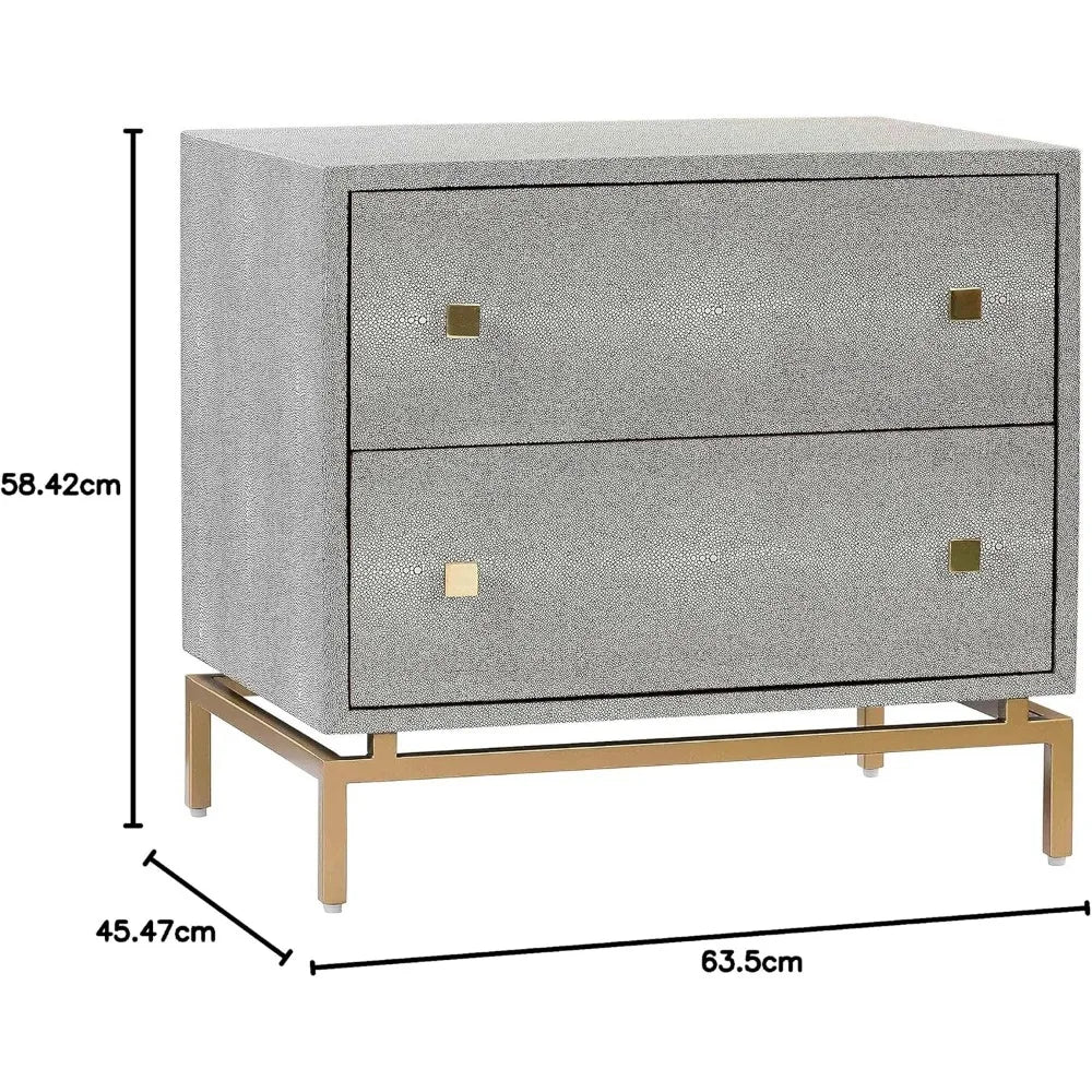 TOV Furniture Pesce Shagreen Modern Textured 2 Drawer Bedroom Nightstand, 25" Grey