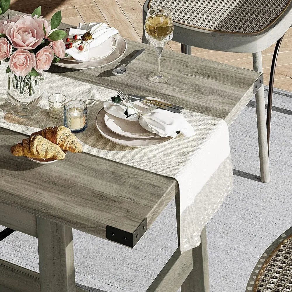 4-6 Person Farmhouse Dining Table with Heavy Duty Wooden Legs