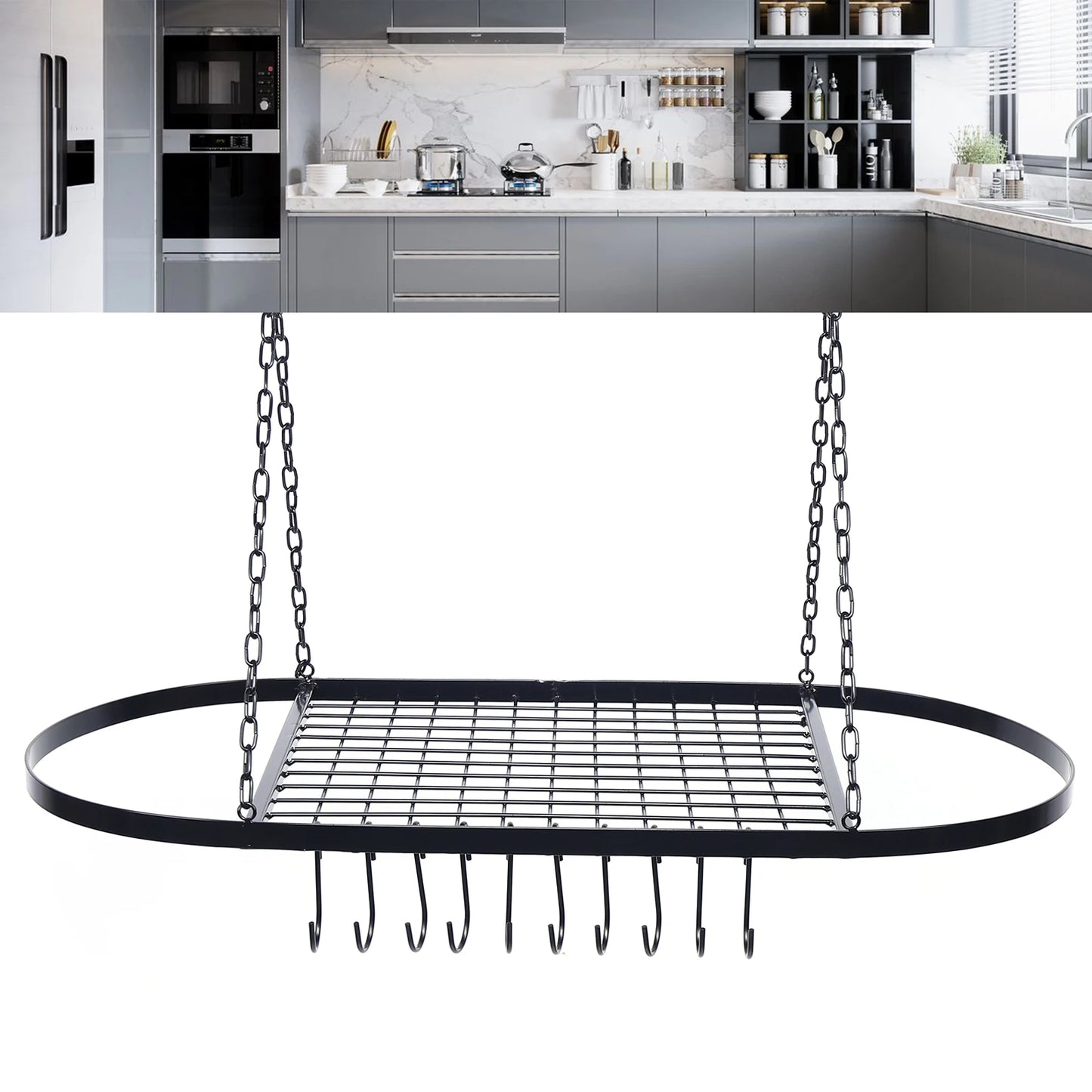 Kitchen Hanging Pot Pan Rack Holder Cookware Storage Shelf Hanger With 9 Hooks Kitchen Storage Rack Tableware Organizer