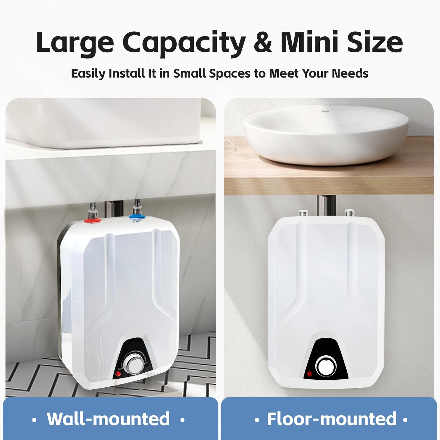 1500W Electric Water Heater Kitchen Household Electrical 8L/2.1GL Huge-110V Instant Hot Water for Kitchen RV Trailer Bathroom