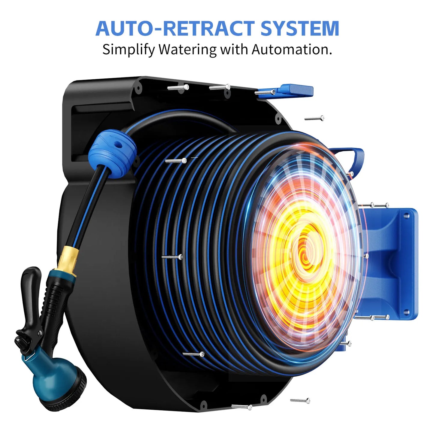 GardenJoy Retractable Garden Hose Reel 1/2 Inch 65 Feet Wall Mounted Hose Locking Mechanism