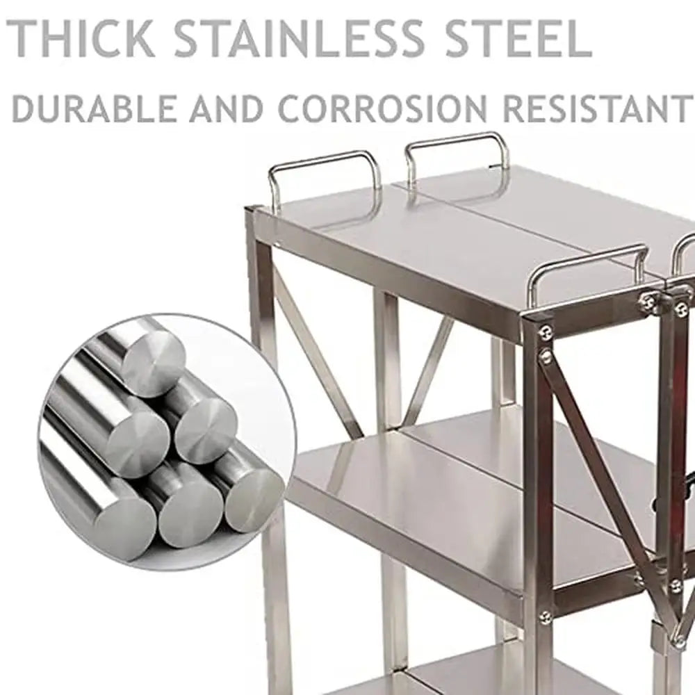 Stainless Steel Kitchen Trolley Cart Folding Utility Cart 330lbs Capacity