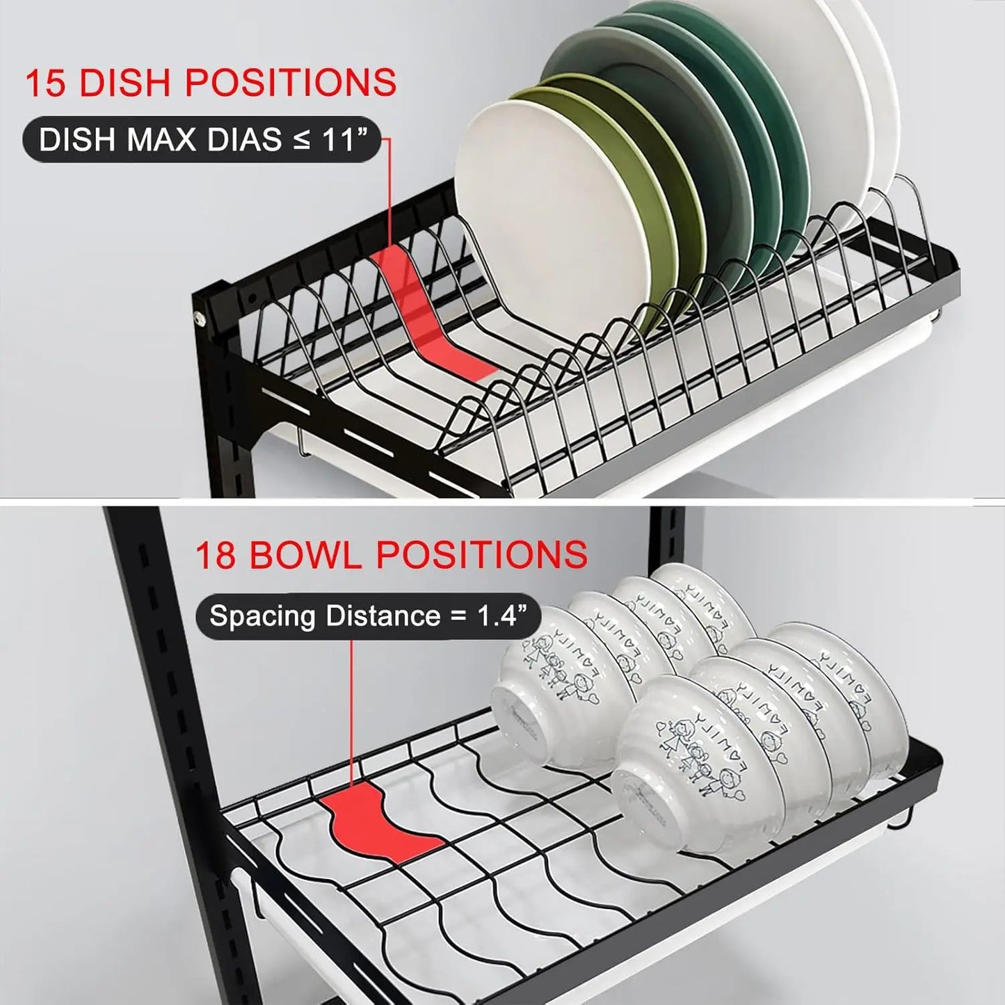 Hanging Dish Drying Rack Wall Mounted 2 Tier Organizer