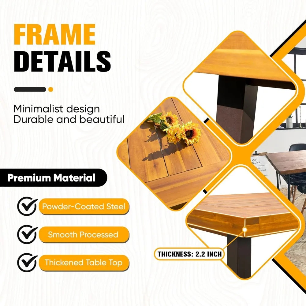 Dining Table for 6 Acacia Wood Indoor Outdoor Home Kitchen Table