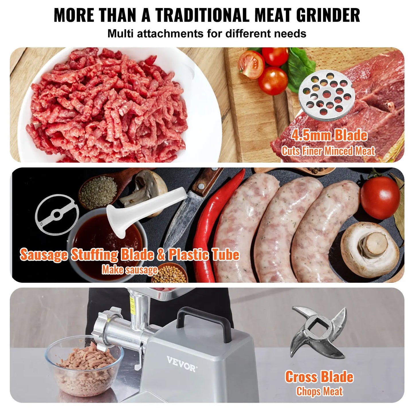 VEVOR Commercial Electric Meat Grinder 5Lb/Min Capacity 575W Sausage Stuffer Maker Mincer Machine Food Processor Kitchen
