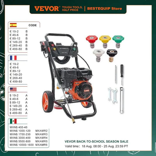VEVOR Gas Pressure Washer 3600 PSI 2.6 GPM Gas Powered Pressure Washer