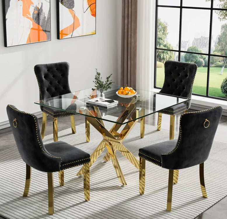 Square Glass Dining Table Set for 4