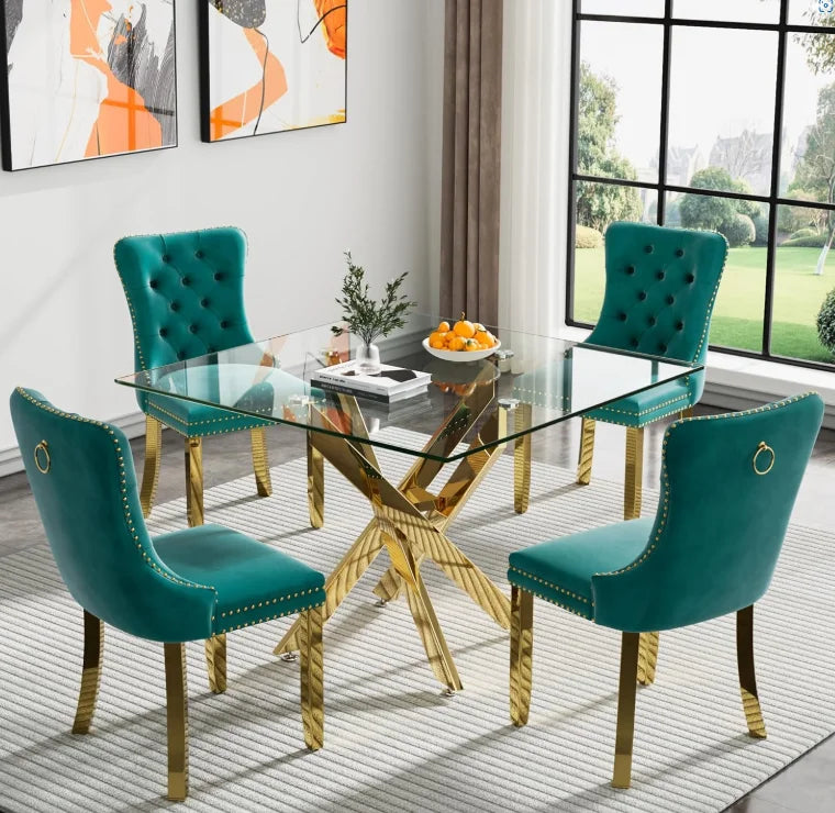 Square Glass Dining Table Set for 4