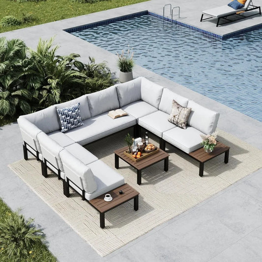 Metal Frame Patio Sectional Sofa Conversation Set with Coffee Table