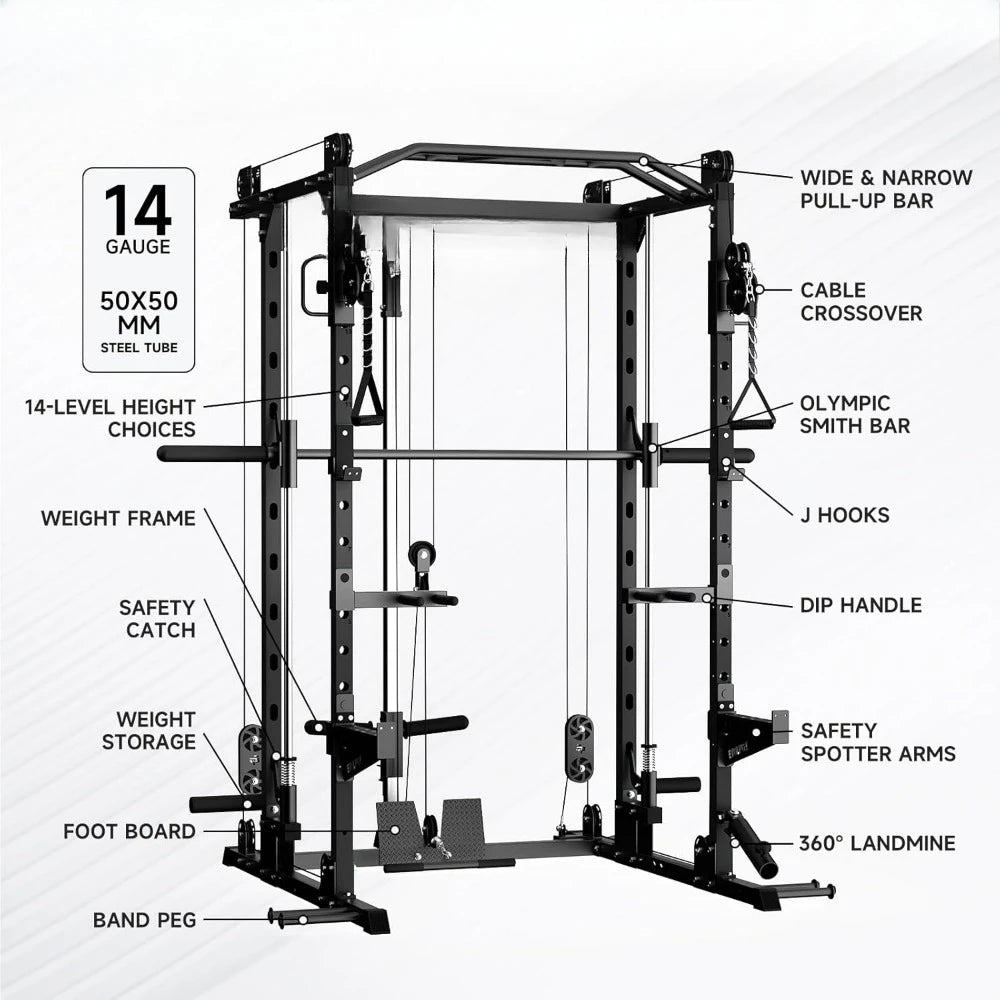 Smith Machine Strength Training Squat Rack LAT Pull Down Home Gym