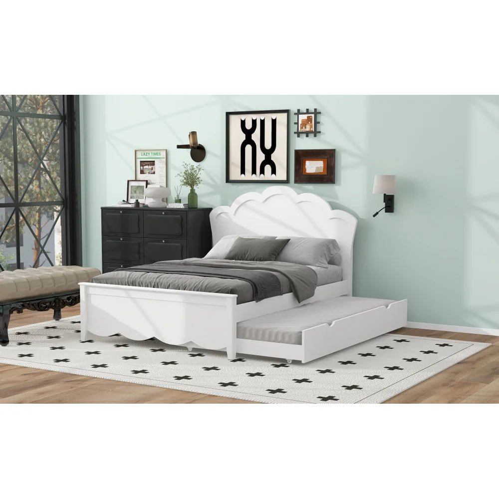Villa Luxury Double Bed Frame White Fabric Queen Size Nordic Design Home Furniture