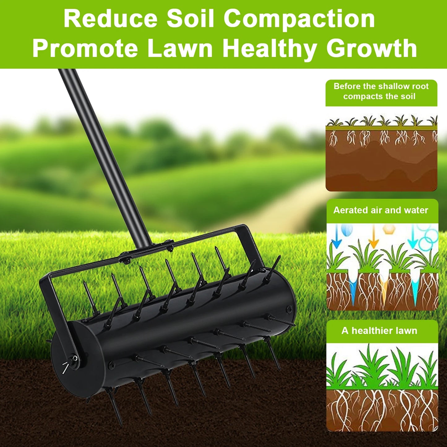 Lawn Aerator, Hand Aerator Lawn Tool, Heavy Duty Spike Soil Aeration