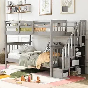 Harper & Bright Designs Twin Over Twin Bunk Bed with Stairs