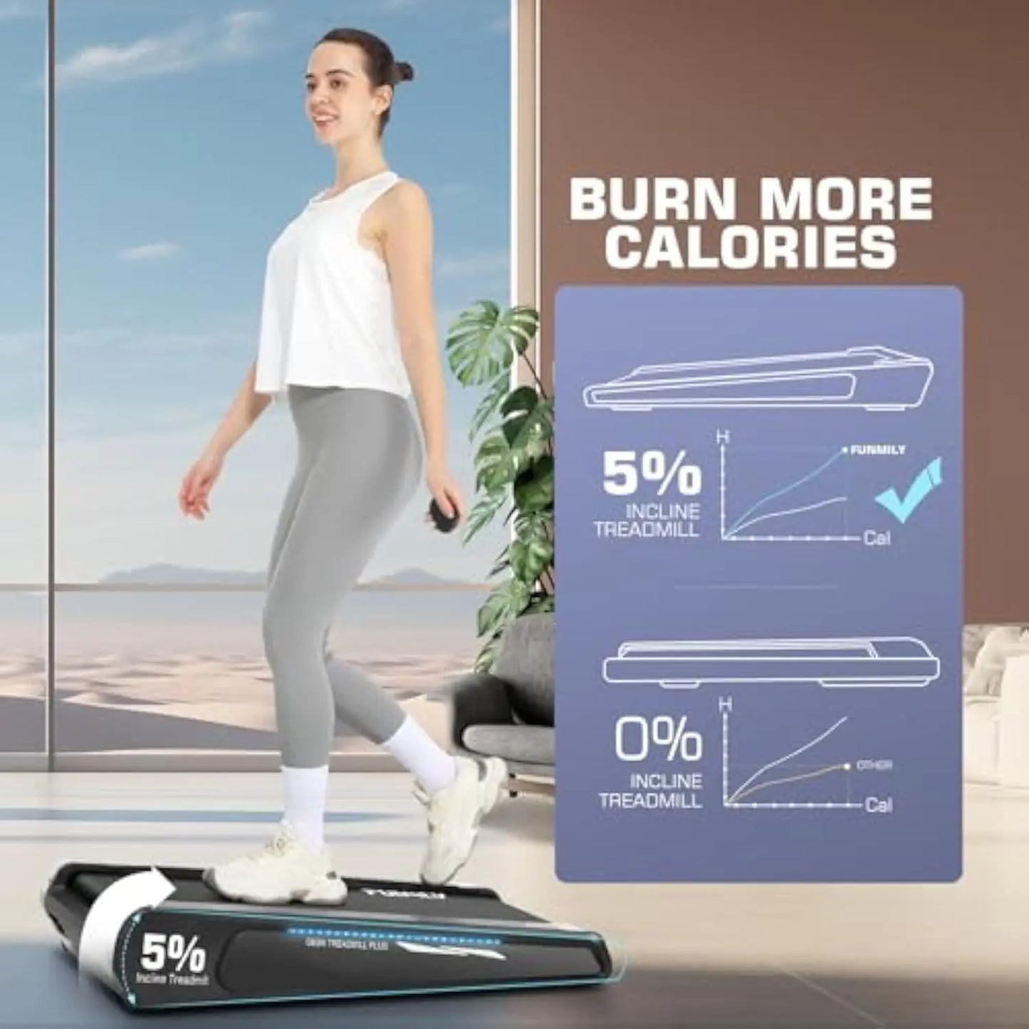 Walking Pad Treadmill with Incline 2.5HP for Home Office