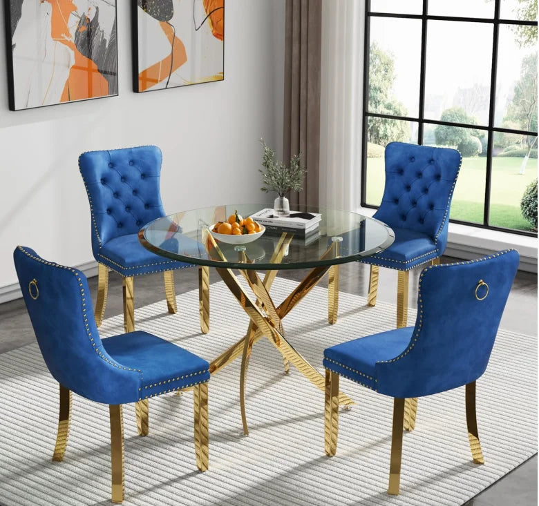 Square Glass Dining Table Set for 4