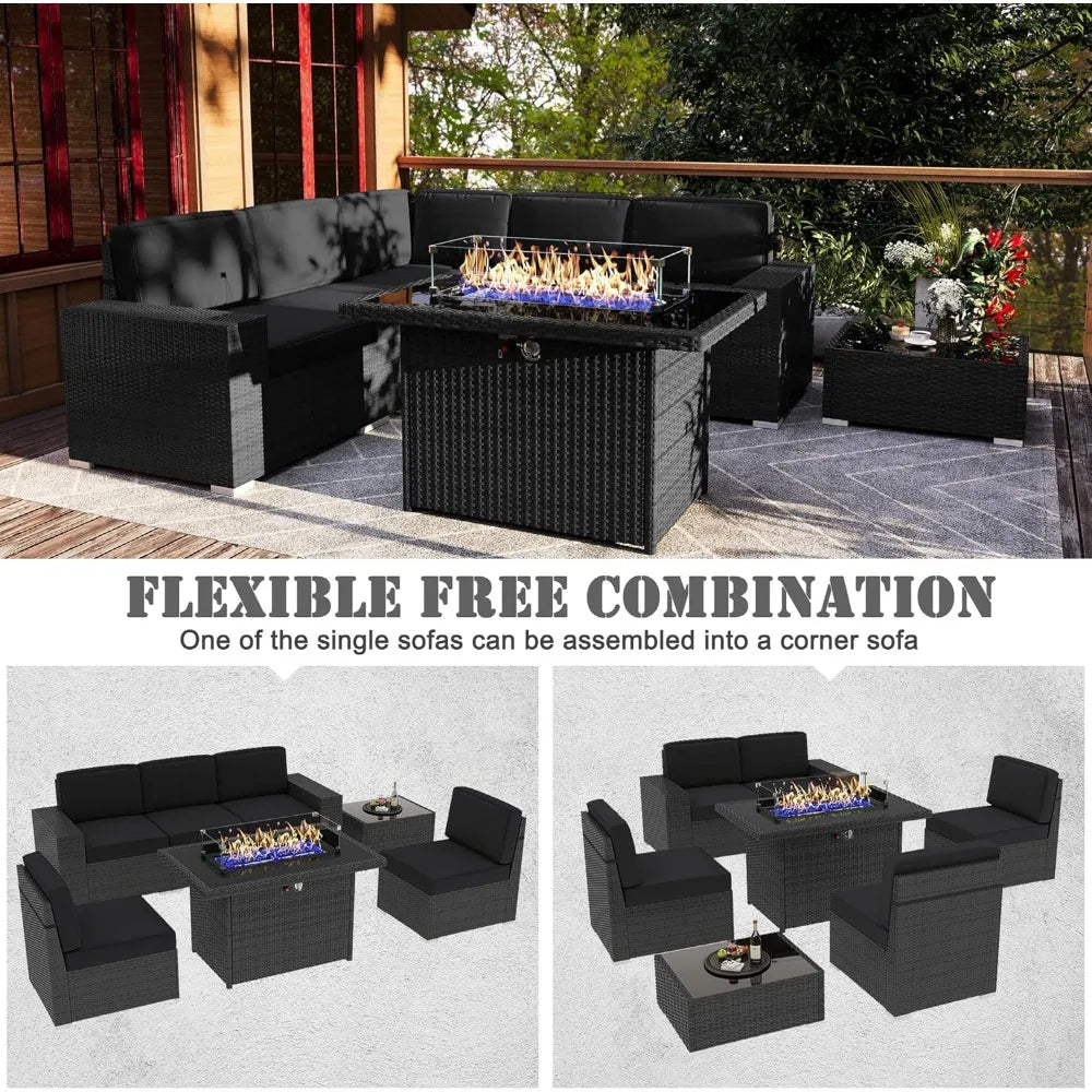 7 Pieces Patio Furniture Set with 44" Propane Gas Fire Pit Table