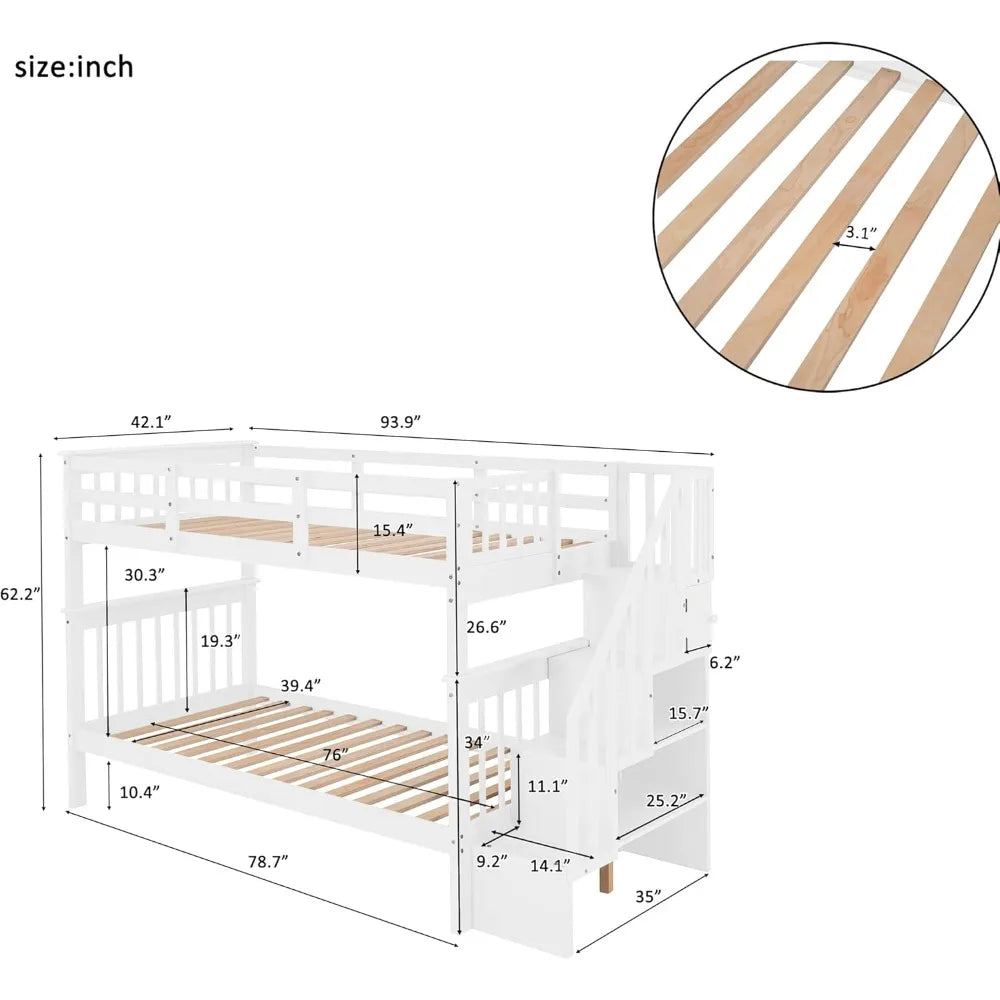 Harper & Bright Designs Twin Over Twin Bunk Bed with Stairs