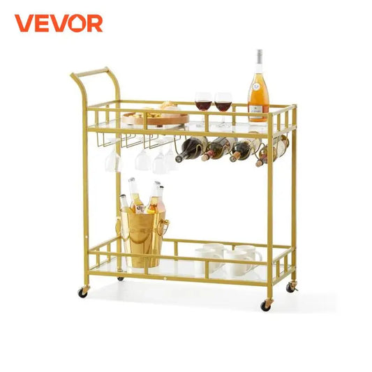 VEVOR Bar Cart Gold Home Bar Serving Cart Home Kitchen Dining and Living Room