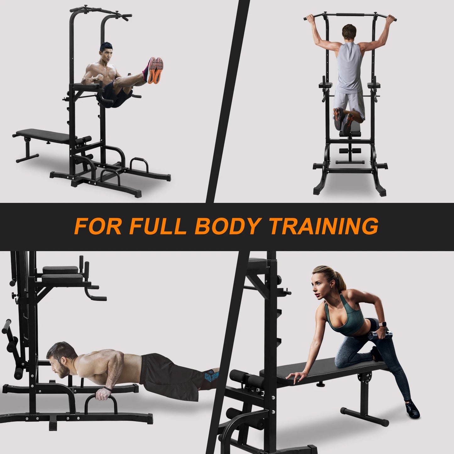 Power Tower With Bench Pull Up Bar Dip Station Rack