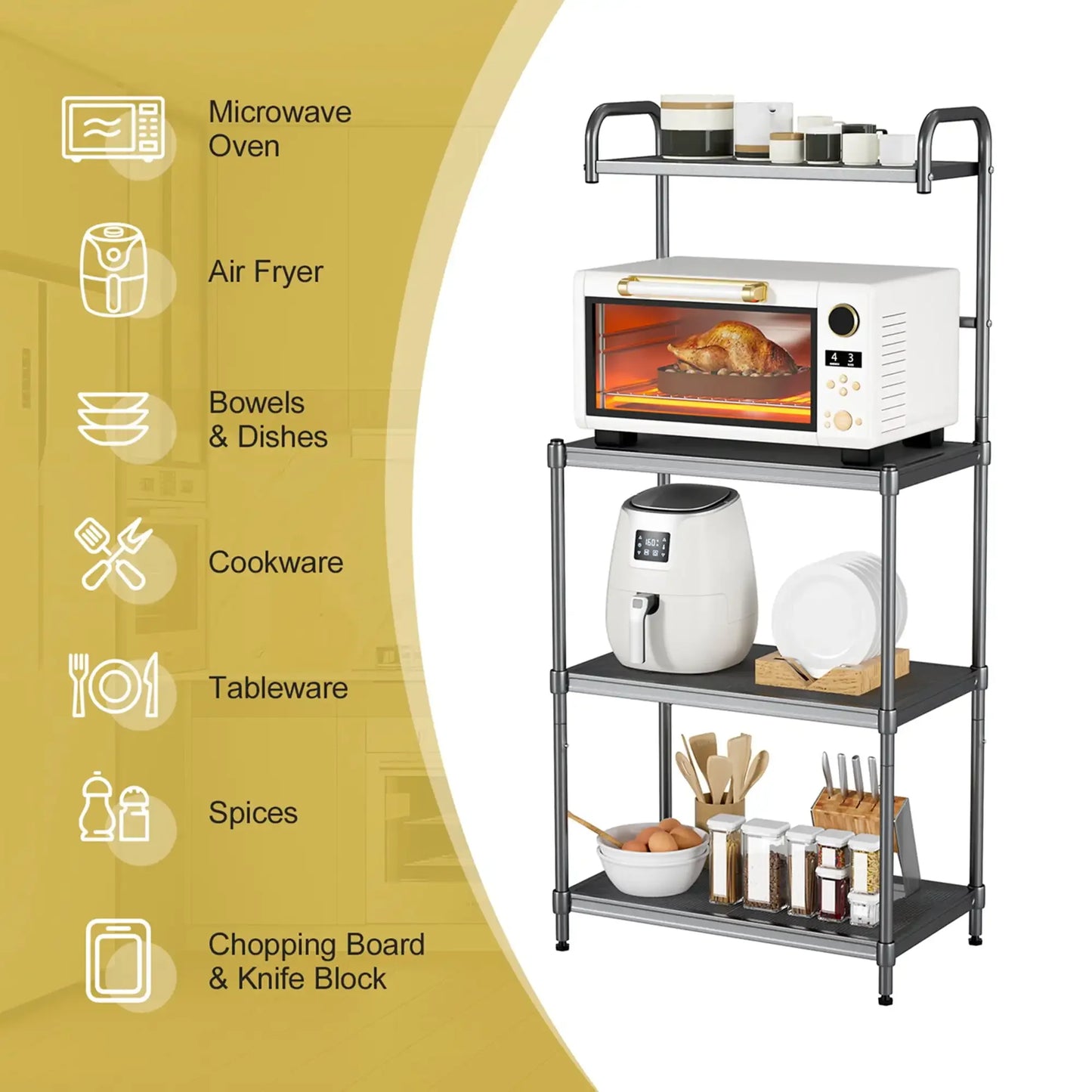 4-Tier Baker's Rack Microwave Oven Stand Shelves Kitchen Storage Rack Organizer Grey