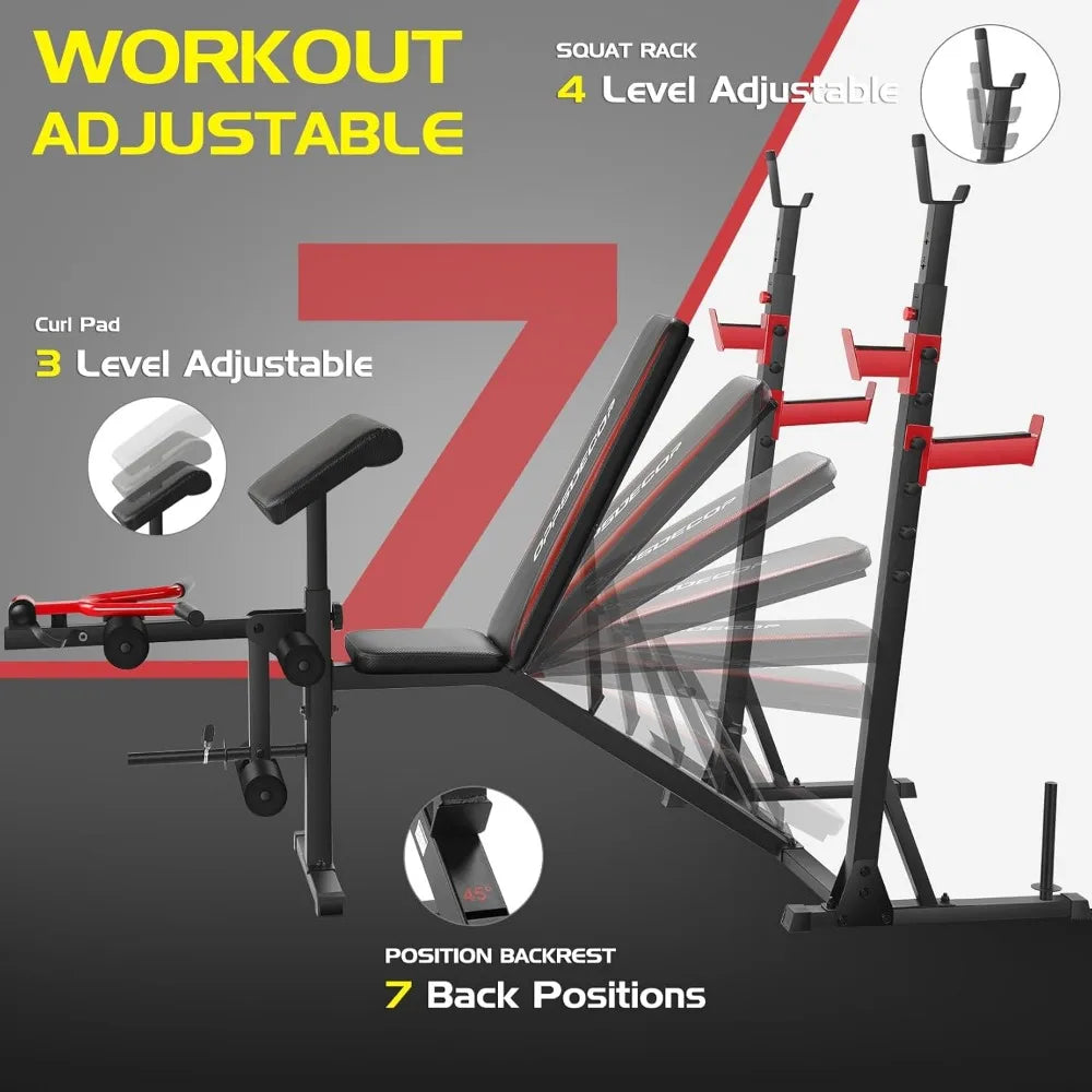 900LBS Weight Bench Set with Squat Rack for Home Gym