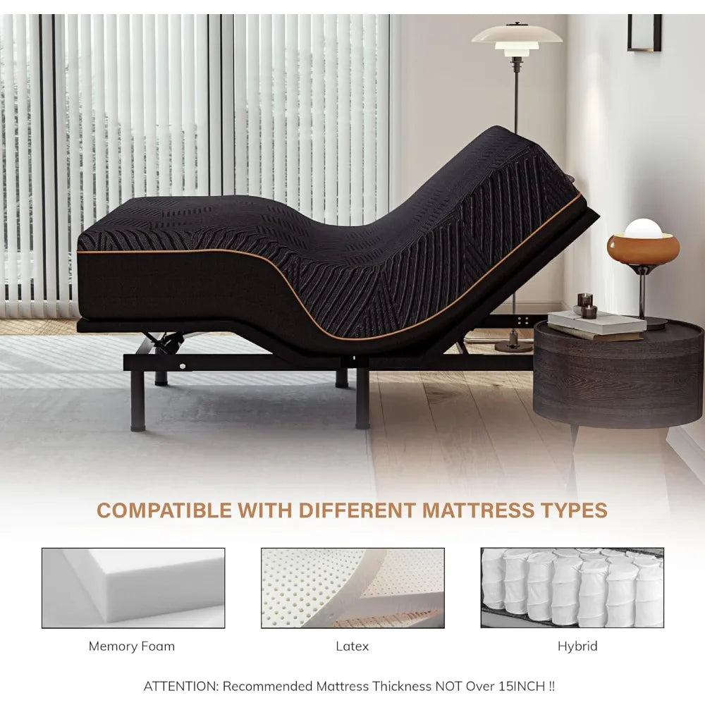 Adjustable Bed Frame King and 14 Inch Copper Gel Memory Foam Mattress Set, Metal Foldable Bed with Remote, Adjustable Bed Frame