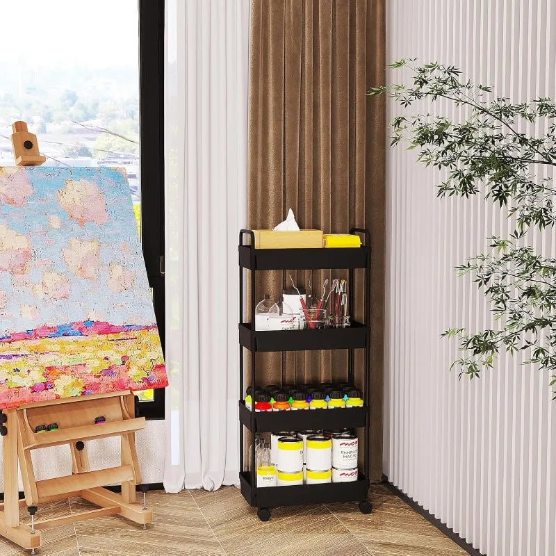 Rolling Storage Cart 4 Tier Organizer Mobile Shelving Unit for Kitchen Bathroom Laundry