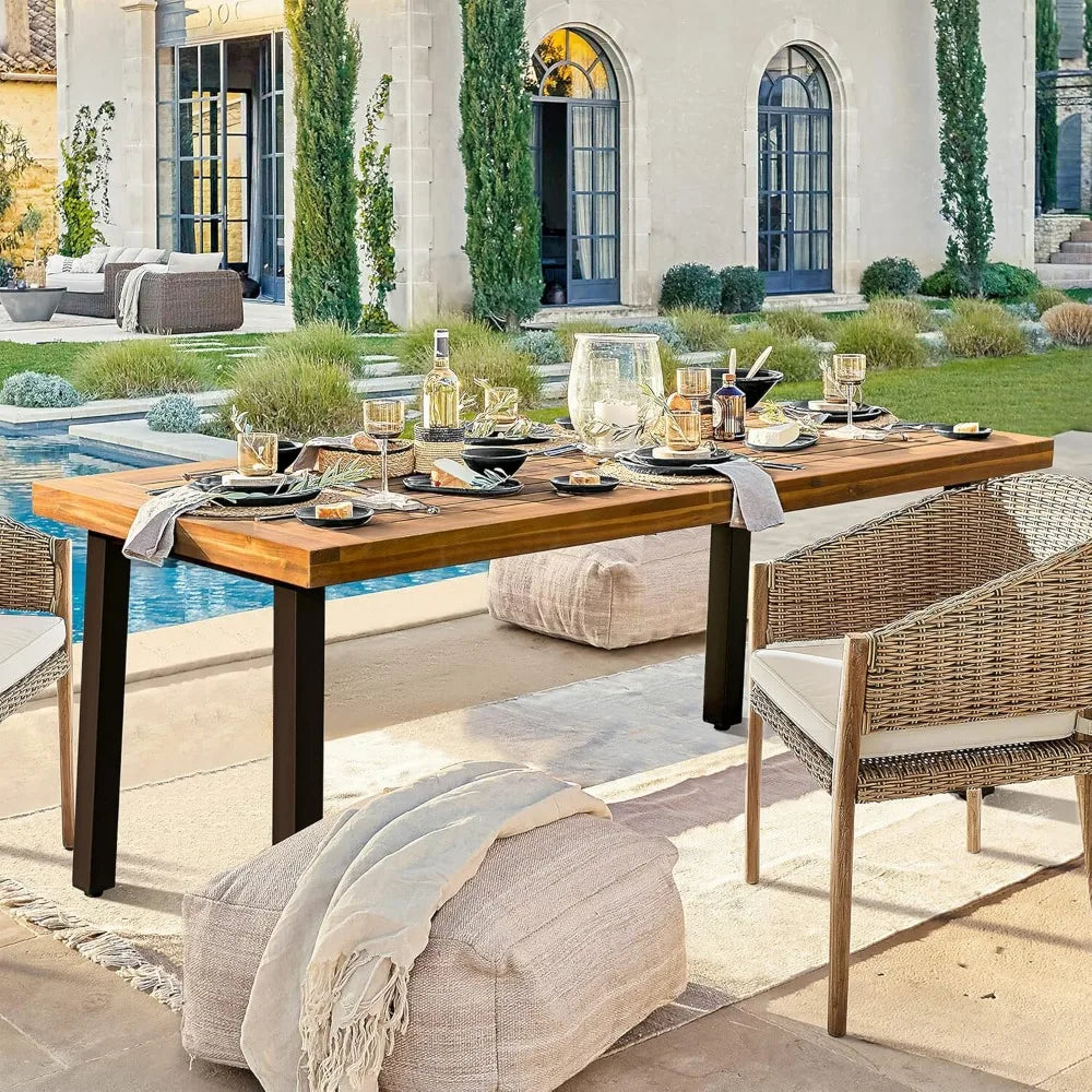 Acacia Wood Dining Table 6-Person Indoor Outdoor Tables