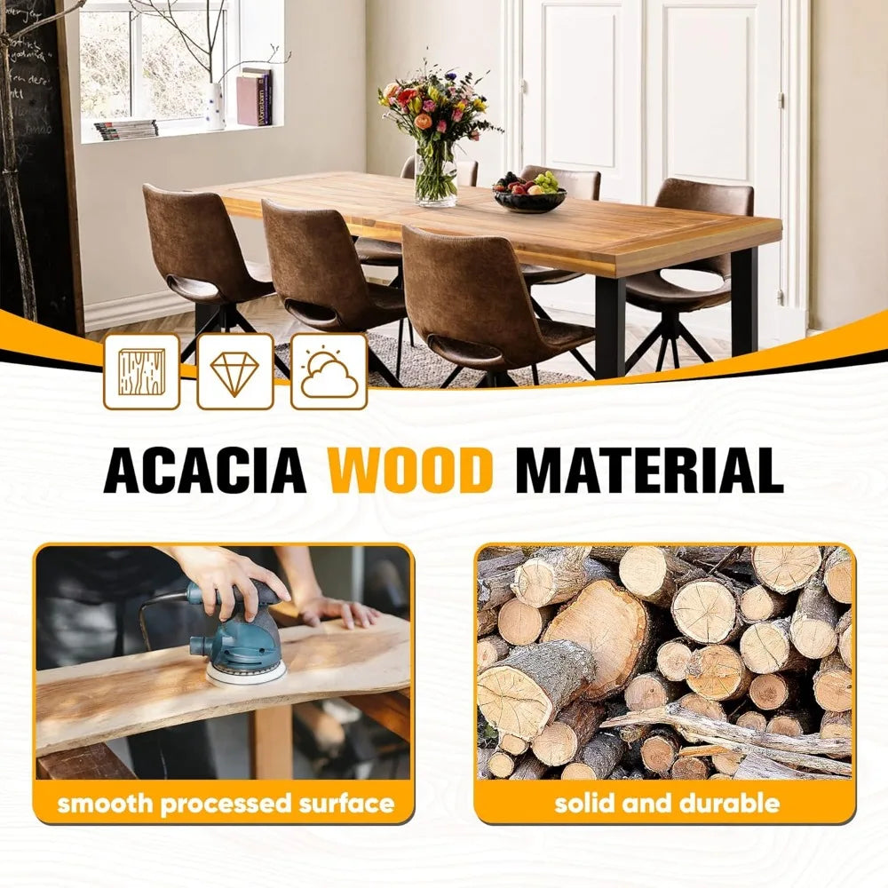 Dining Table for 6 Acacia Wood Indoor Outdoor Home Kitchen Table
