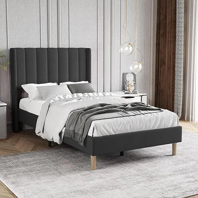 Upholstered Platform Bed Frame King Size with Headboard
