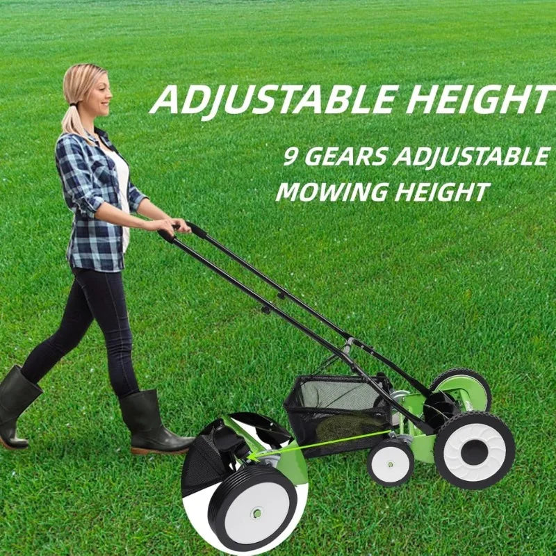 20Inch Reel Mower with 5-Blades Manual Lawn Mower Hand Push