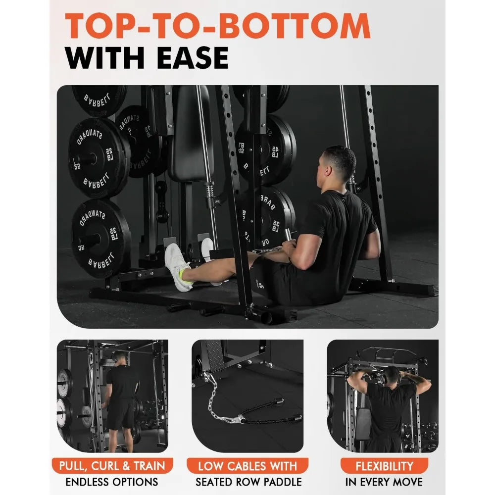 Dual Pulley Functional Trainer Squat Rack Home Gym System