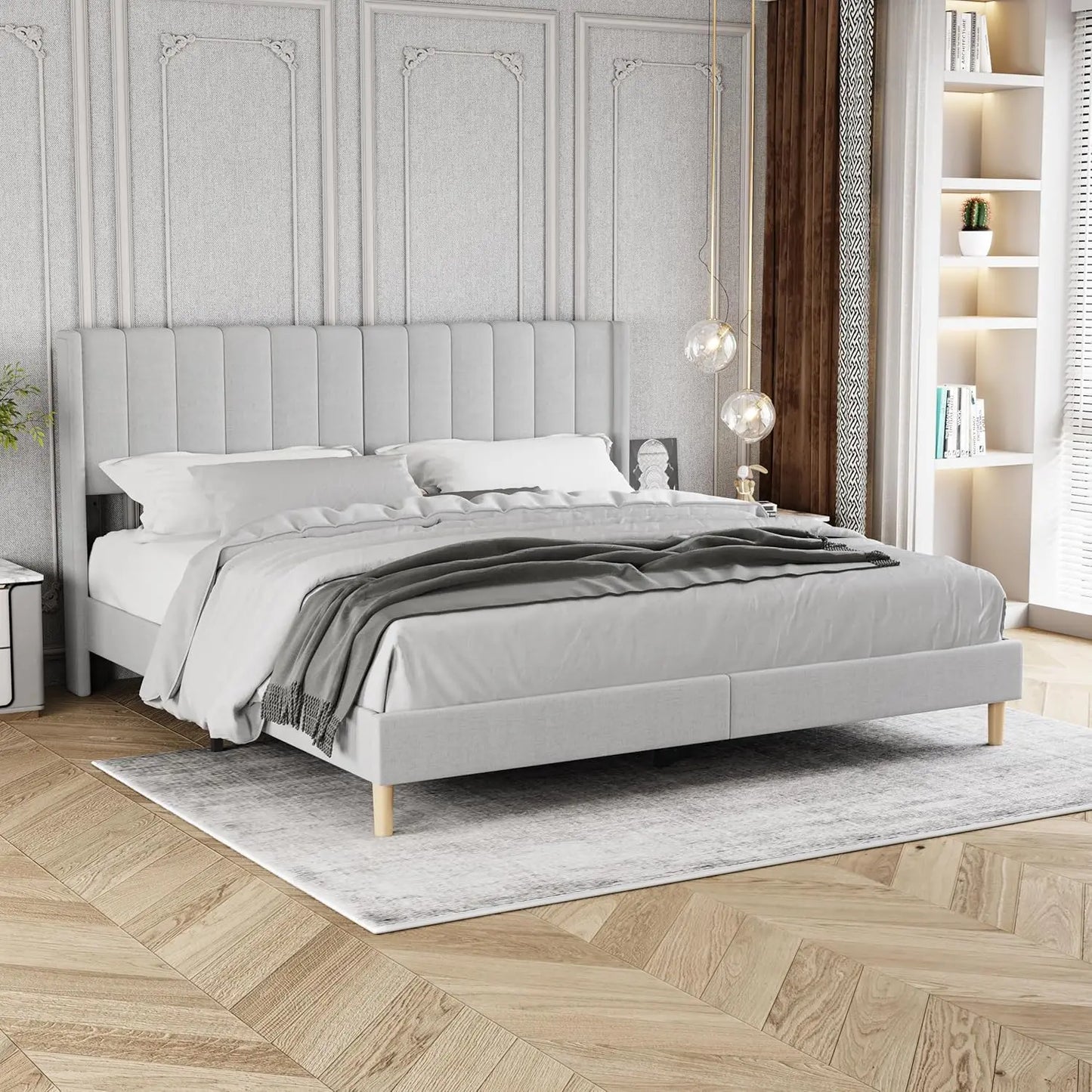 Upholstered Platform Bed Frame King Size with Headboard