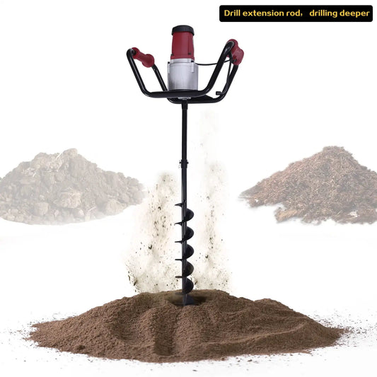 1500W Electric Post Hole Digger Plant Fence Ground Digging Drill Garden Borer Tools 1.6HP 200Rpm with 4" Bit and Extension Rod