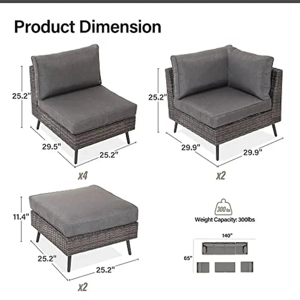 Modern Outdoor Patio Conversation Set 8 Piece Rattan Sectional Sofa Thick Cushions Garden Furniture