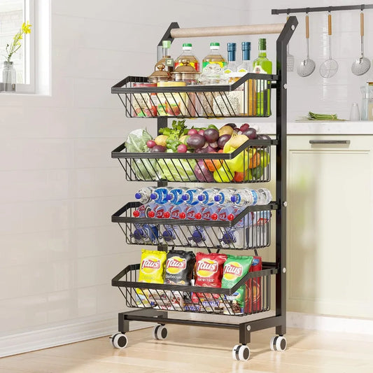 Wheel Snack Cart, 4-storey Adjustable Fruit Rac