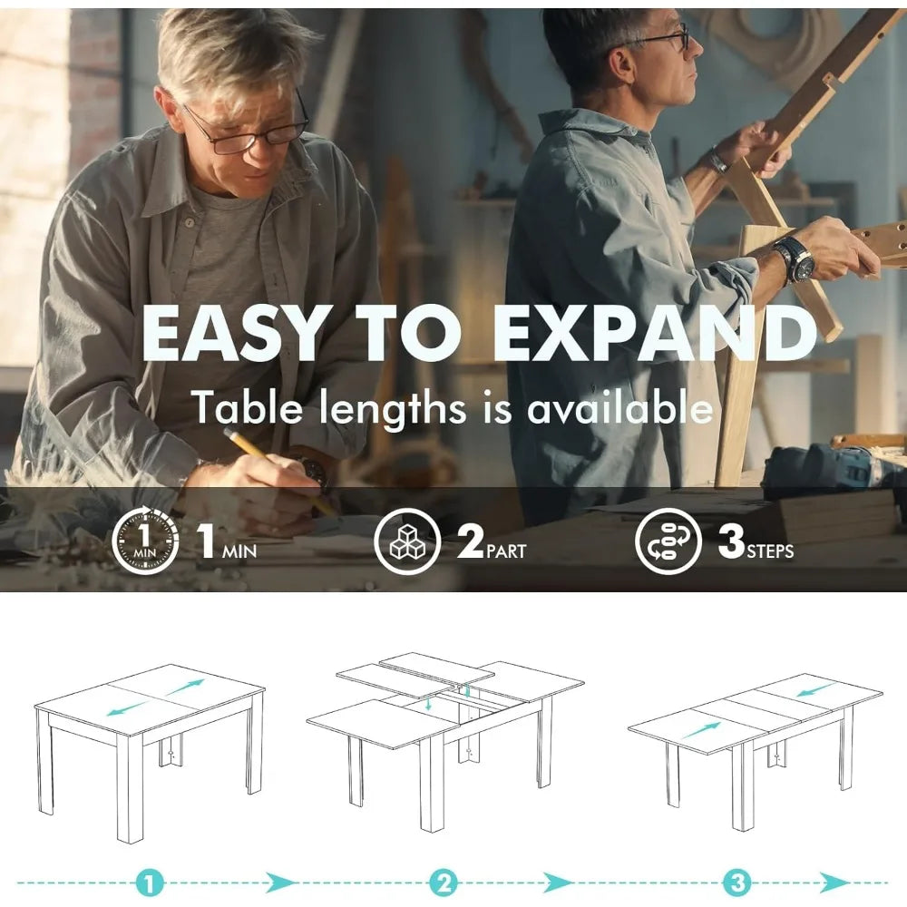 Extendable Dining Room Table for 6-10 Person, Large Rectangular Kitchen Tables