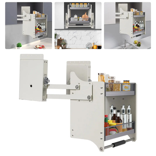 2-Tier Pull-Down Kitchen Cabinet Storage Rack Aluminum Alloy Glass Shelf