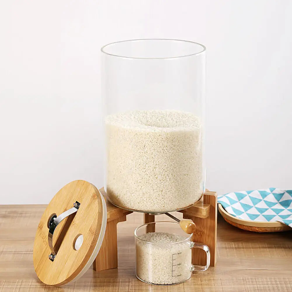 7.5L Rice Dispenser Airtight Storage Container Dry Food Storage W/ Cup Kitchen Grain Storage Bucket