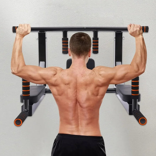 Multi-Grip Wall Mount Pull-Up Bar Dip Station Home Fitness