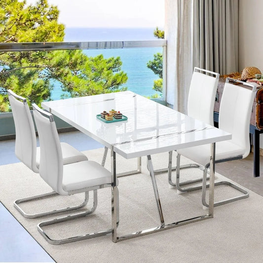 Dining Table Set with Rectangular Kitchen Table and 4 Leather Dinner Chairs
