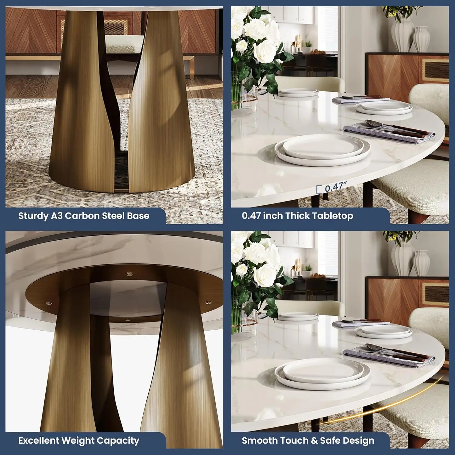 Round Dining Table for 6 Modern Marble Dining Room Table 60"