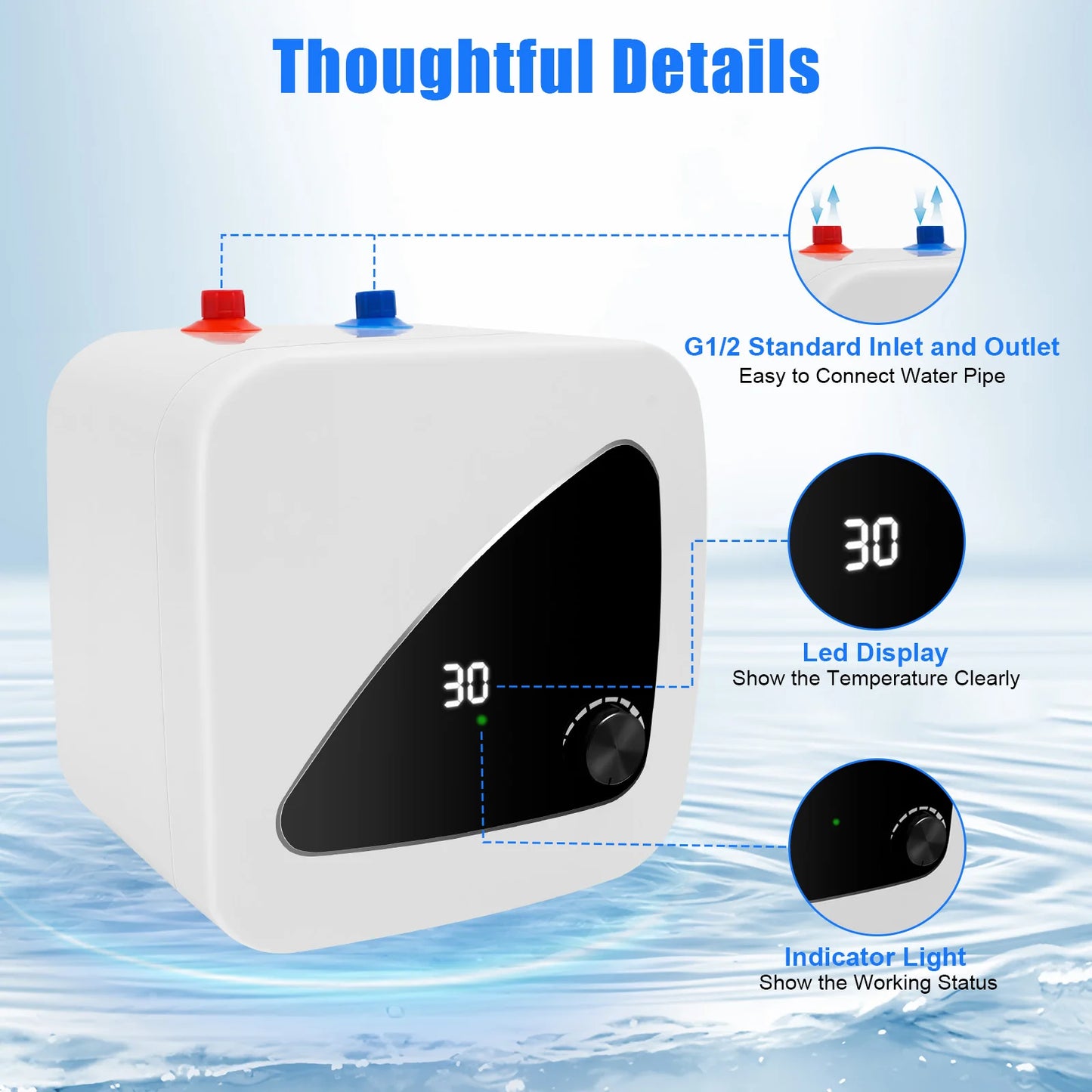 Tankless Hot Water Heater System 1500W Bathroom Kitchen Instant Electric Water Heater Portable Wall Floor Mount Shower