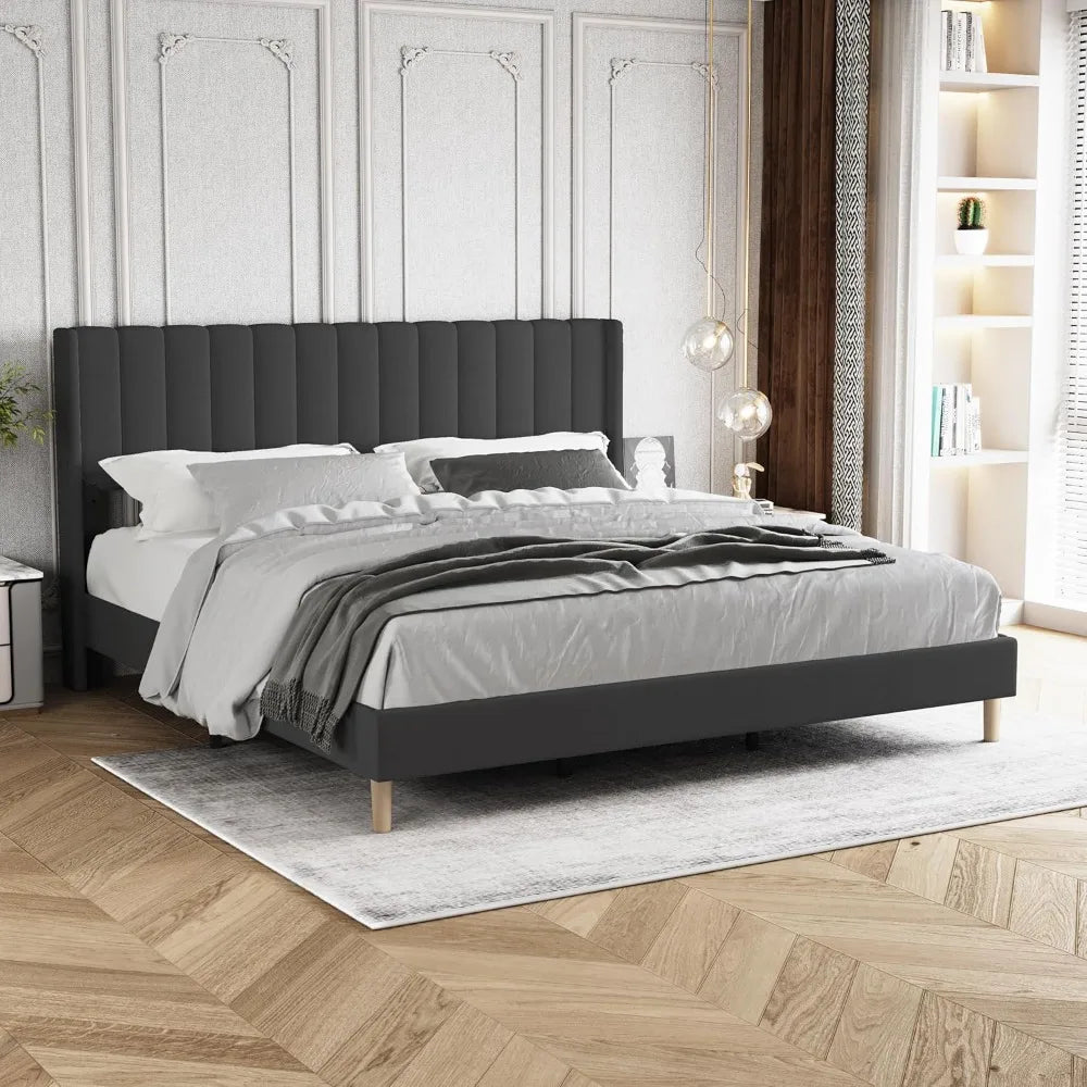 Upholstered Platform Bed Frame King Size with Headboard